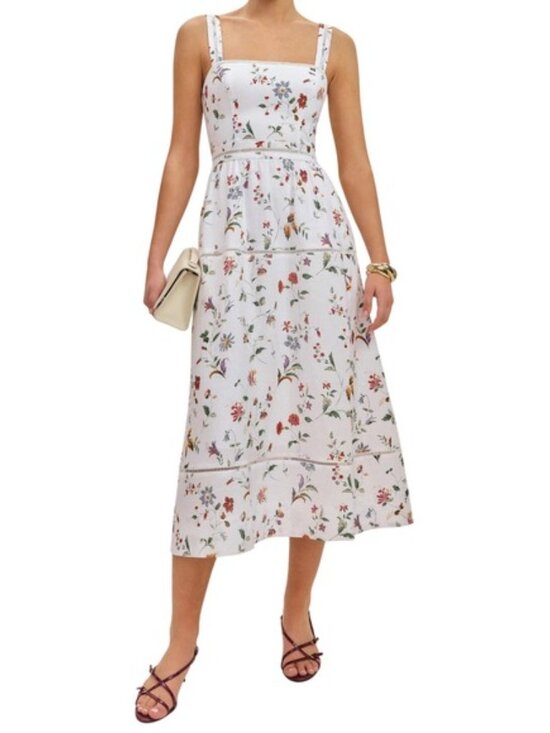 Reformation Dresses & Skirts - Reformation Everett Linen Midi Dress Corsini White Floral LWD Brunch Prairie 0